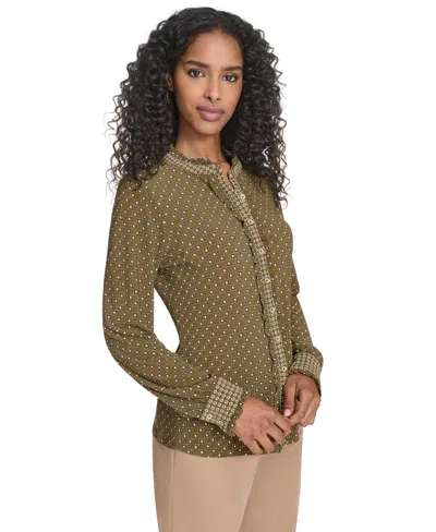 Tommy Hilfiger Women's Foulard Ruffle Button-up Top In Green