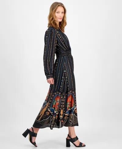 T Tahari Printed Midi Dress In Black