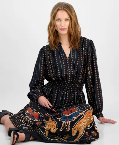 T Tahari Printed Midi Dress In Black