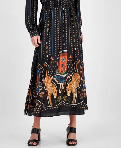 T Tahari Printed Midi Dress In Black