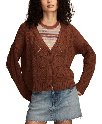 Lucky Brand Women's Cropped Cable Cardigan Sweater In Brown