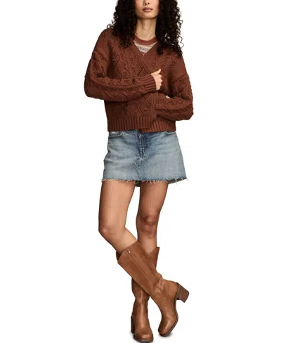 Lucky Brand Women's Cropped Cable Cardigan Sweater In Brown