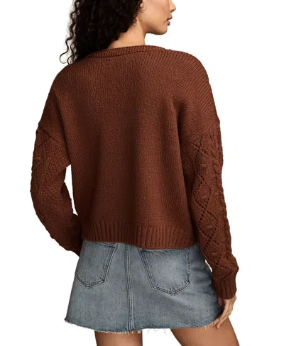 Lucky Brand Women's Cropped Cable Cardigan Sweater In Brown