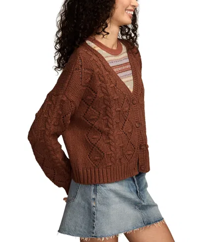 Lucky Brand Women's Cropped Cable Cardigan Sweater In Brown