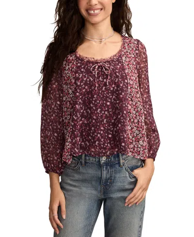 Lucky Brand Women's Print Mix Swing Top In Brown