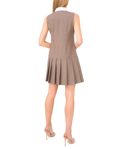 Cece Houndstooth Sleeveless Drop Waist Dress In Brown