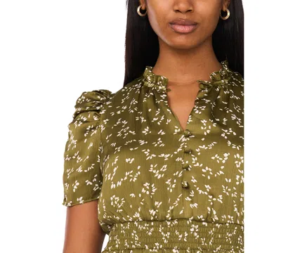 Msk Petite Puff-sleeve Chiffon Midi Dress In Green