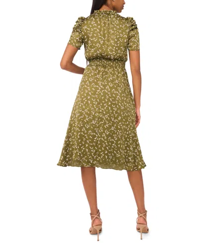 Msk Petite Puff-sleeve Chiffon Midi Dress In Green