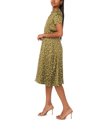 Msk Petite Puff-sleeve Chiffon Midi Dress In Green