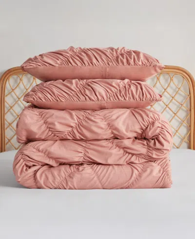 Jessica Simpson Emmy Textured Ruched 3-pc. Comforter Set, King In Pink