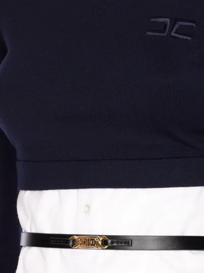 Elisabetta Franchi Turtleneck Top With Contrasting Poplin Insert And Logo Buckle In Black