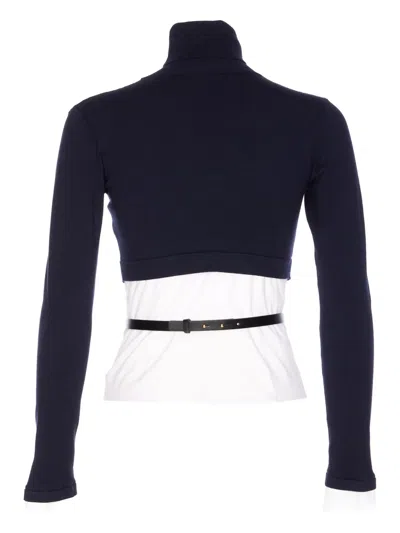 Elisabetta Franchi Turtleneck Top With Contrasting Poplin Insert And Logo Buckle In Black