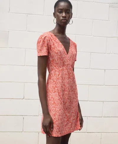 Mango V Neck Mini Tea Dress In Red