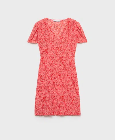 Mango V Neck Mini Tea Dress In Red