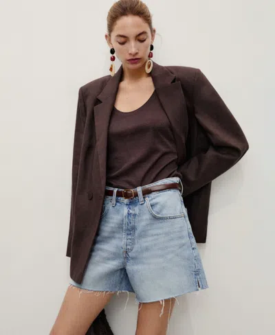 Mango Women's Frayed Hem Denim Shorts In Blue