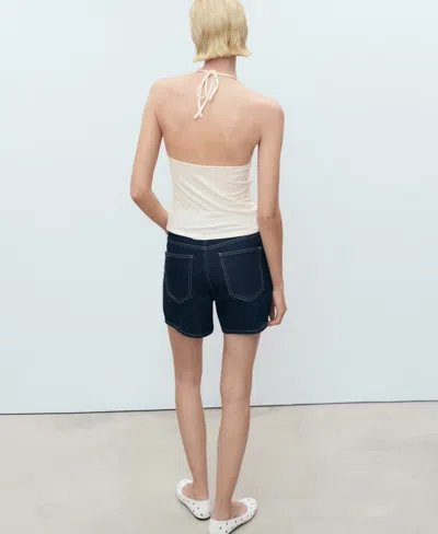 Mango Cotton Embellished Halter Top In Neutral