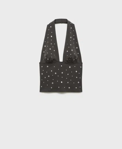 Mango Cotton Mix Studded Halter Top In Gold