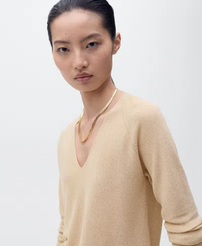 Mango Shimmer V-neck Sweater In Neutral