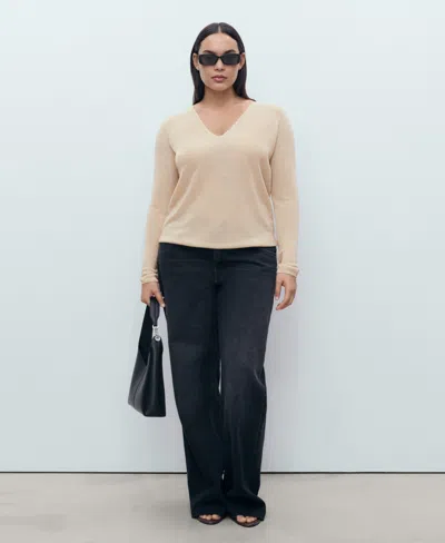 Mango Shimmer V-neck Sweater In Neutral