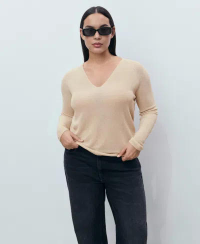 Mango Shimmer V-neck Sweater In Neutral