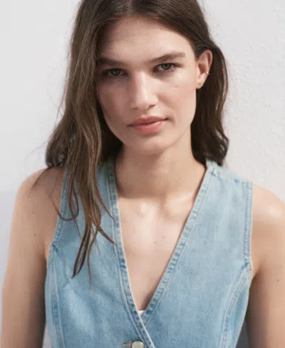Mango Buttoned Denim Gilet Medium Blue In Blue