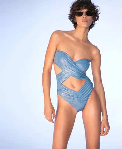 Mango Women's Shiny Finish And Cut-out Swimsuit In Blue