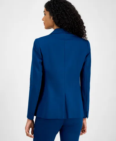 Anne Klein Womens Embellished One Button Jacket Shirred Surplice Neck Sleeveless Top Embellished Mid Rise Capri In Multi