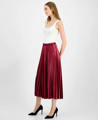 Anne Klein Pull-on Pleated Skirt In Red