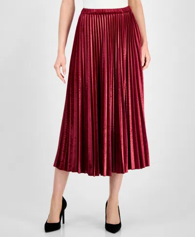 Anne Klein Pull-on Pleated Skirt In Red