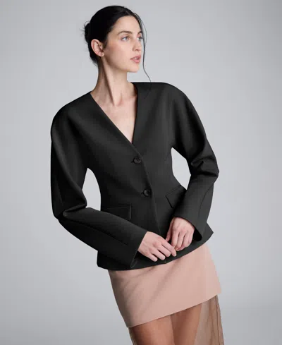 Kenneth Cole Luxe Twill Rounded Shoulder Jacket In Black