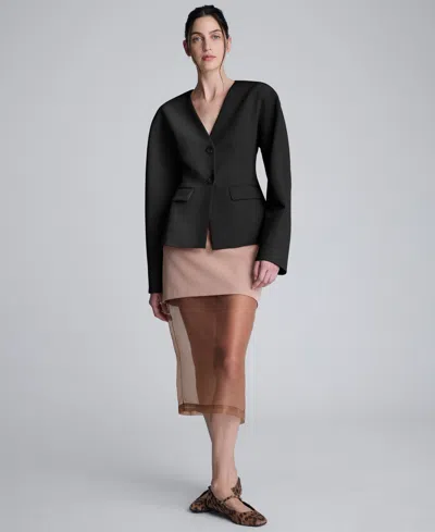 Kenneth Cole Luxe Twill Rounded Shoulder Jacket In Black