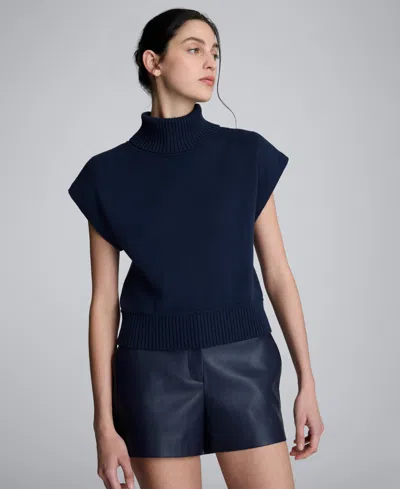 Kenneth Cole Sleeveless Mockneck Sweater With Shoulder Pads In Blue