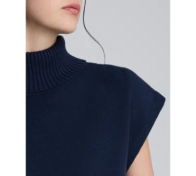 Kenneth Cole Sleeveless Mockneck Sweater With Shoulder Pads In Blue