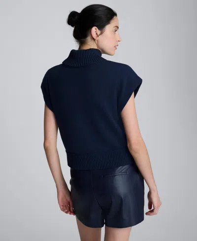 Kenneth Cole Sleeveless Mockneck Sweater With Shoulder Pads In Blue