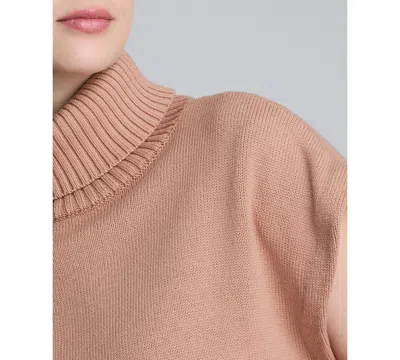 Kenneth Cole Sleeveless Mockneck Sweater With Shoulder Pads In Brown