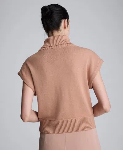 Kenneth Cole Sleeveless Mockneck Sweater With Shoulder Pads In Brown