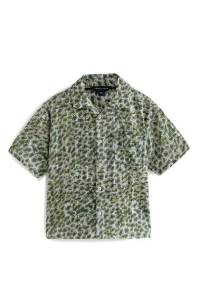 Smallsaints By Allsaints Kids' Animal Print Short Sleeve Cotton Button-up Shirt In Green