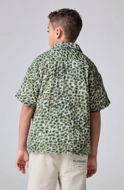 Smallsaints By Allsaints Kids' Animal Print Short Sleeve Cotton Button-up Shirt In Green