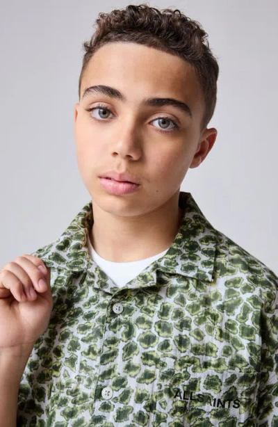 Smallsaints By Allsaints Kids' Animal Print Short Sleeve Cotton Button-up Shirt In Green