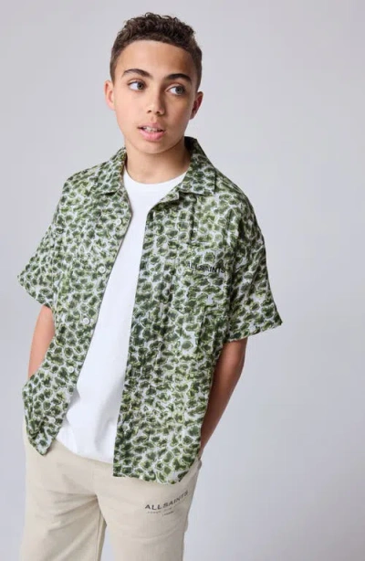 Smallsaints By Allsaints Kids' Animal Print Short Sleeve Cotton Button-up Shirt In Green