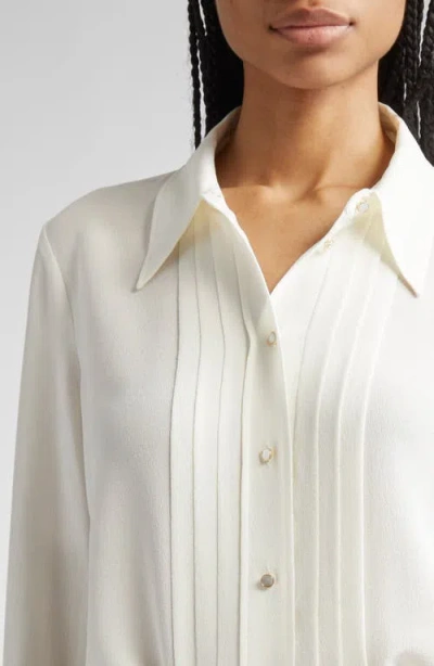St John St. John Collection Silk Crepe Georgette Button-up Shirt In White