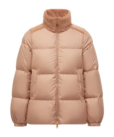 Moncler Puffer Jacket With High Collar And Pockets In Pink