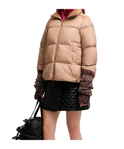 Moncler Puffer Jacket With High Collar And Pockets In Pink