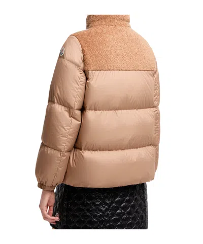 Moncler Puffer Jacket With High Collar And Pockets In Pink