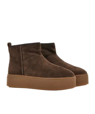 Hogan Ankle Height Platform Boots With Pull Tab In Brown