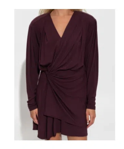 Iro Red Solid V Neck Mini Dress In Burgundy