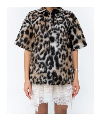 N°21 Leo-print Polo With Classic Collar And Plush Texture In Multi