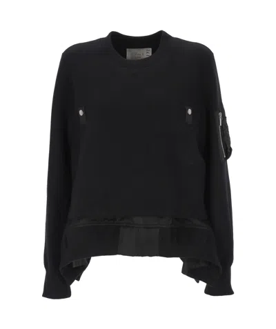 Sacai Long-sleeved Sweatshirt In Black