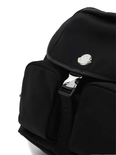 Moncler Versatile Polyester Backpack Adjustable Straps In Black