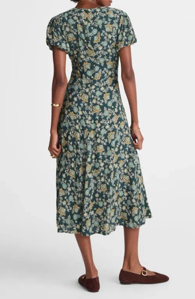 Madewell Floral Seamed Puff Sleeve Midi Dress In Green